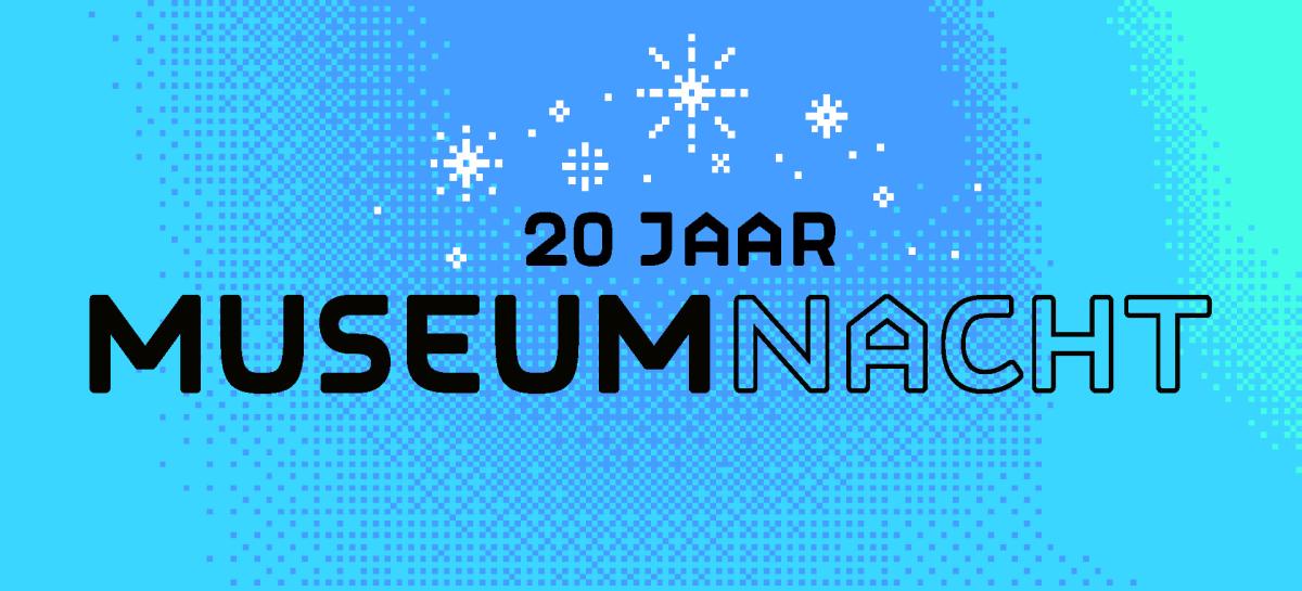 campagnebeeld 20 jaar museumnacht met een aurora blauw groene achtergrond