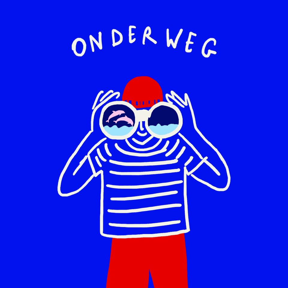 Illustratie van een jongen met een verrekijker