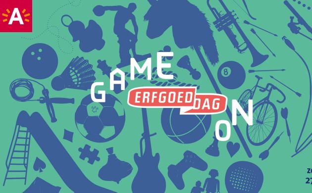 Campagnebeeld Erfgoeddag 2025 met verschillende sportgerelateerde illustraties