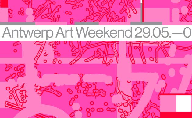 Banner in het roze voor Antwerp Art Weekend