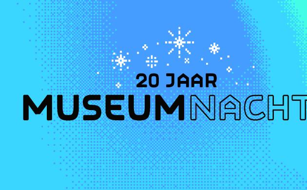 campagnebeeld 20 jaar museumnacht met een aurora blauw groene achtergrond