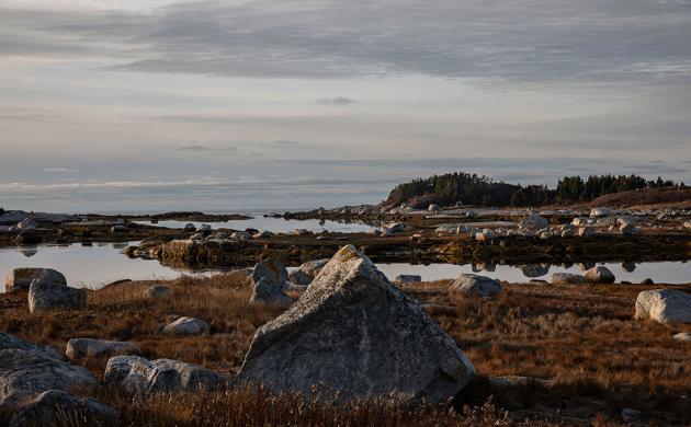 Foto van een landschap met rotsen en water