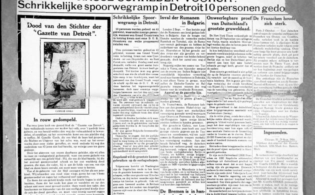 Krantenpagina uit de Gazette van Detroit
