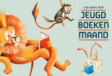 Illustratie voor Jeugdboekenmaand van dieren die aan het lezen zijn