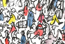 Illustratie met een mengelmoes van getekende mensen